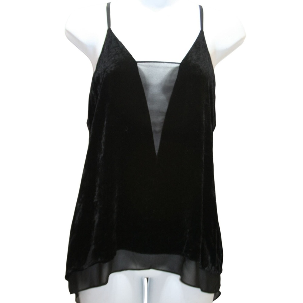 BCBG Max Azria Velvet Camisole Womens XXS Black Sheer Trim Evening Top
